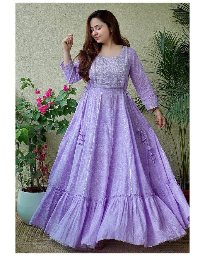 Women Embroidered Pure Cotton Anarkali Kurta  (Light Bule) - Image 3
