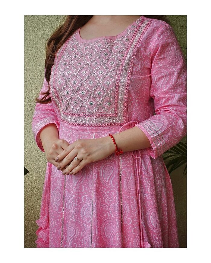 Women Embroidered Pure Cotton Anarkali Kurta  (Purple) - Image 2