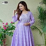 Women Embroidered Pure Cotton Anarkali Kurta  (Light Bule)