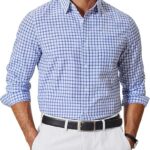 COOFANDY Men's Wrinkle Free Casual Gingham Shirt - White Blue Plaid