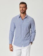 COOFANDY Men's Wrinkle Free Casual Gingham Shirt - White Blue Plaid - Image 2