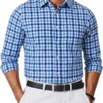 COOFANDY Men's Wrinkle Free Casual Gingham Shirt - Blue Gingham