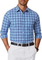 COOFANDY Men's Wrinkle Free Casual Gingham Shirt - Blue Gingham