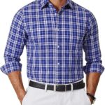COOFANDY Men's Wrinkle Free Casual Gingham Shirt - Blue White Plaid