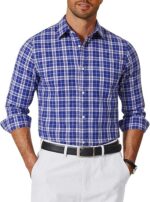 COOFANDY Men's Wrinkle Free Casual Gingham Shirt - Blue White Plaid