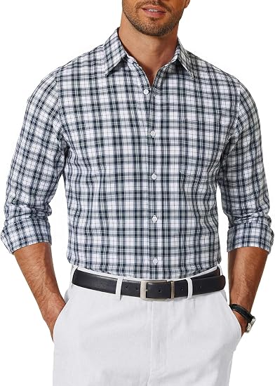 4.1 COOFANDY Men's Wrinkle Free Casual Gingham Shirt - Dark Green Plaid - Image 1