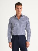 The Stanton Broadcloth Dress Shirt - Navy Wide Bengal Stripe - Image 4