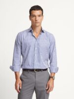 The Stanton Broadcloth Dress Shirt - Navy Bengal Stripe - Image 4