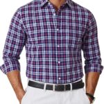 COOFANDY Men's Wrinkle Free Casual Gingham Shirt - Navy Blue Red Plaid