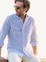 The Stanton Broadcloth Dress Shirt - Lighter Blue Bengal Stripe - Image 1