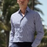 The Stanton Broadcloth Dress Shirt - Navy Wide Bengal Stripe