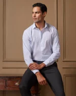 Light Blue & White Poplin Striped Shirt - Image 2