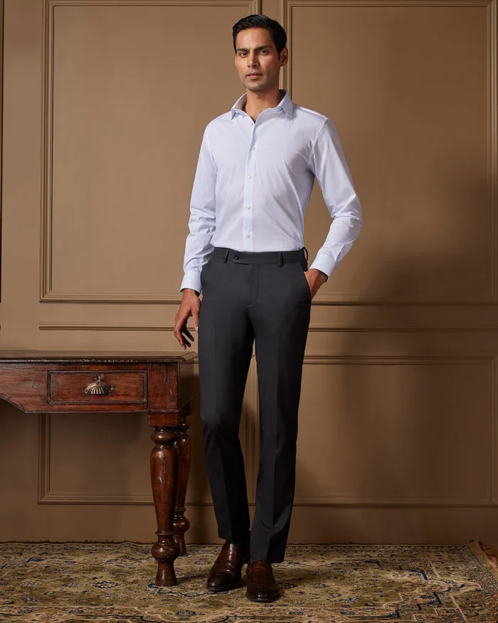 Light Blue & White Poplin Striped Shirt - Image 3