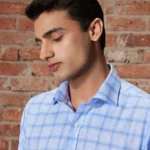 Light Blue Stretch Oxford Checked Shirt