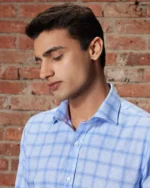 Light Blue Stretch Oxford Checked Shirt