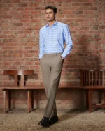 Light Blue Stretch Oxford Checked Shirt - Image 3