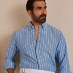 Giza Cotton Sky Blue White Strip Shirt