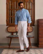Giza Cotton Sky Blue White Strip Shirt - Image 3