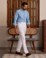 Giza Cotton Sky Blue White Strip Shirt - Image 4