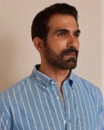 Giza Cotton Sky Blue White Strip Shirt - Image 2