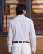 Giza Cotton Light Blue & Pink Twill Striped Shirt - Image 4