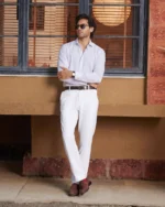Giza Cotton Light Blue & Pink Twill Striped Shirt - Image 3