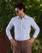 Giza Cotton White & Blue Twill Striped Shirt - Image 2