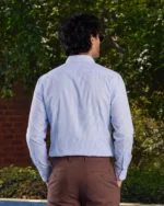 Giza Cotton White & Blue Twill Striped Shirt - Image 3