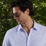 Giza Cotton White & Blue Twill Striped Shirt