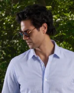 Giza Cotton White & Blue Twill Striped Shirt - Image 1