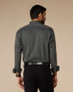 Olive Washed Dobby Denim Shirt - Image 3