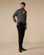 Olive Washed Dobby Denim Shirt - Image 4