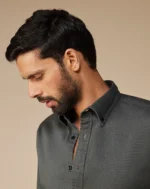 Olive Washed Dobby Denim Shirt - Image 2
