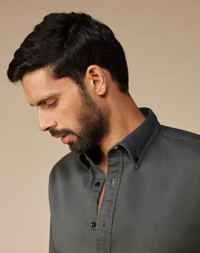 Olive Washed Dobby Denim Shirt - Image 2