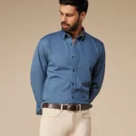 Teal Washed Dobby Denim Shirt