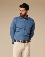 Teal Washed Dobby Denim Shirt