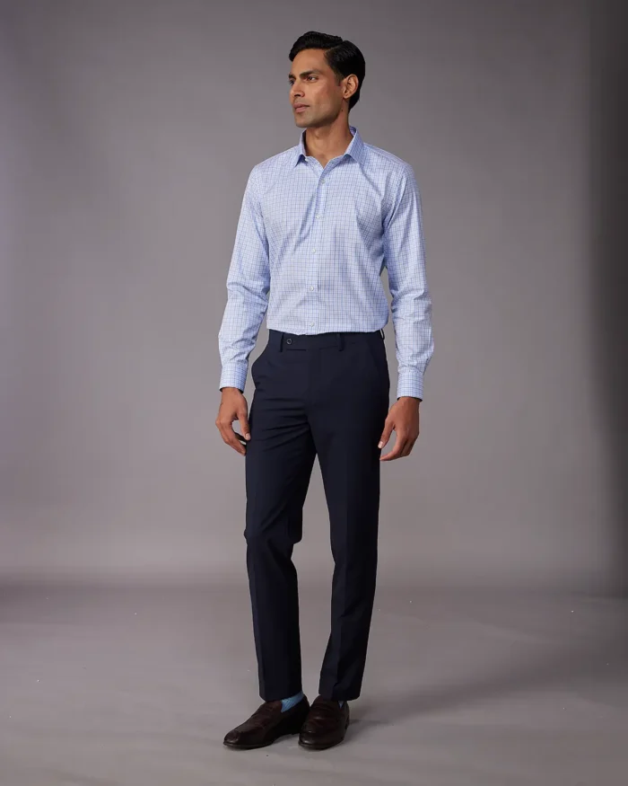 Manhattan Mid Blue & White Checked Shirt - Image 4