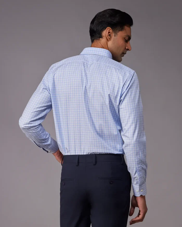 Manhattan Mid Blue & White Checked Shirt - Image 3