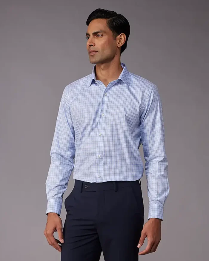 Manhattan Mid Blue & White Checked Shirt - Image 2