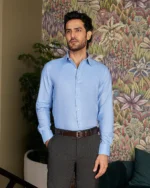 Giza Cotton Light Blue Twill Shirt - Image 2