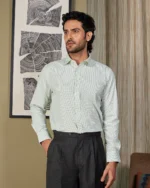 Giza Cotton Light Green Checked Shirt - Image 2