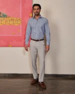 Giza Cotton Navy Twill Striped Shirt - Image 4