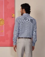 Giza Cotton Navy Twill Striped Shirt - Image 3