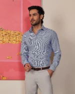 Giza Cotton Navy Twill Striped Shirt - Image 2