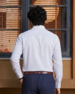 Giza Cotton Light Blue & White Twill Checked Shirt - Image 4