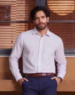 Giza Cotton Light Blue & White Twill Checked Shirt - Image 1